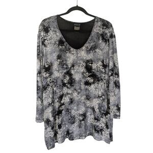 CITIKNITS Women's Slinky Travel Knit Blouse 3/4 Sleeve Black White Gray Size XL